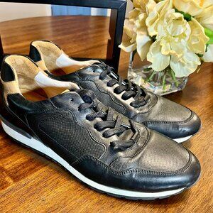 Men's Bexley Leather Canberra Comfort Shoes Black & Tan Sneakers Size 43 (10)